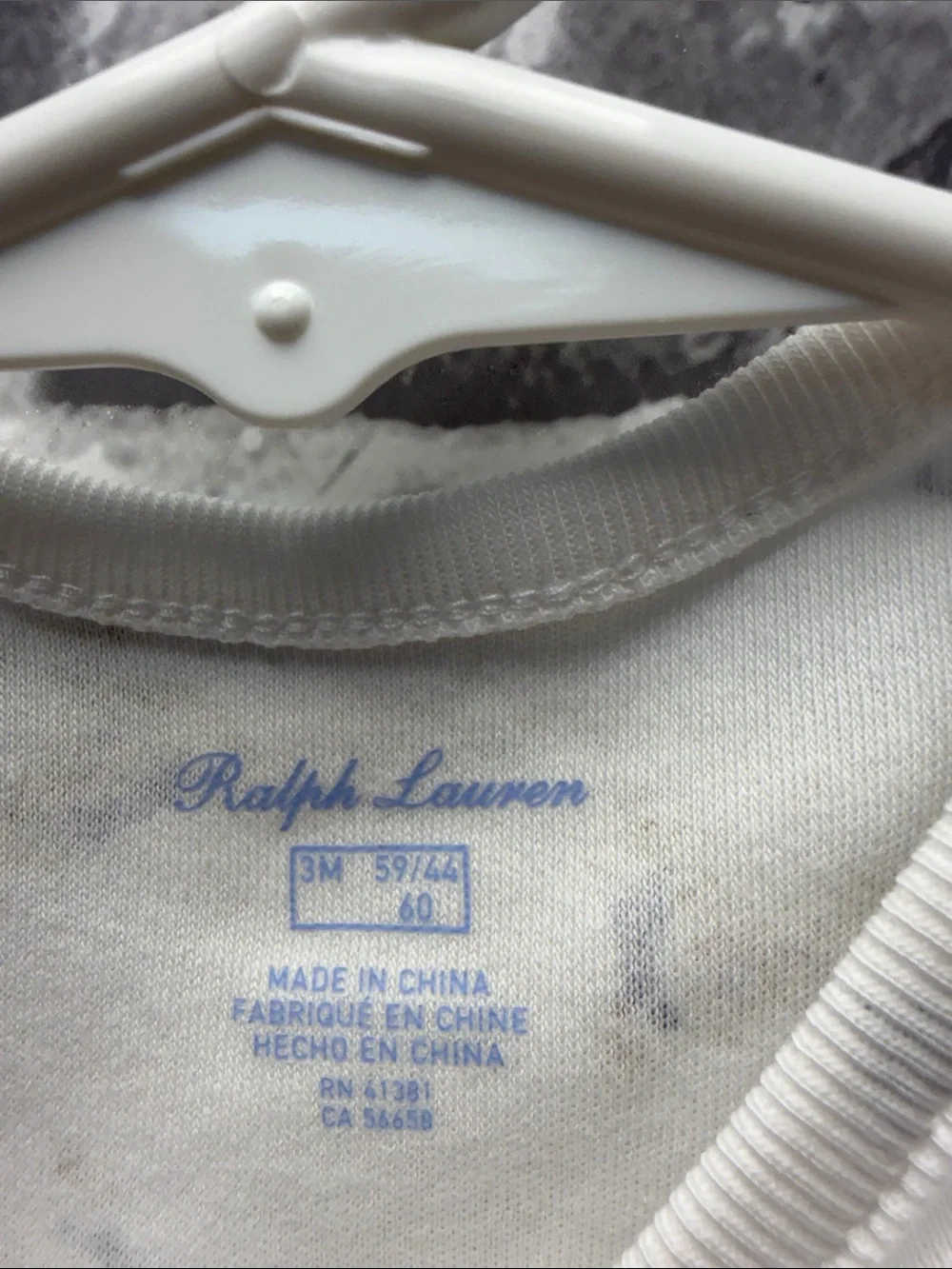 Ralph Lauren White Teddy Bear Print Long-Sleeve Baby One-Piece